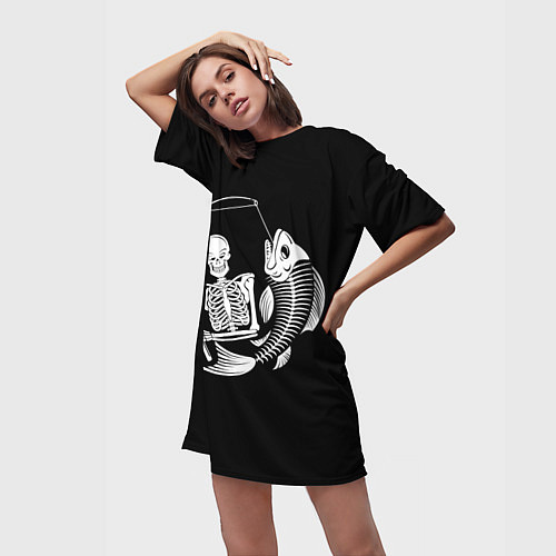 Женская длинная футболка Fishing Skull / 3D-принт – фото 3