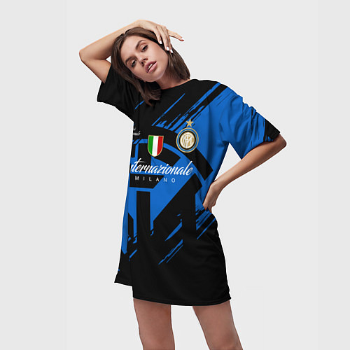 Женская длинная футболка Интер Милан логотипы / 3D-принт – фото 3