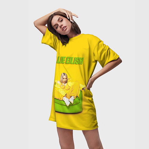 Женская длинная футболка Billie Eilish: Yellow Mood / 3D-принт – фото 3