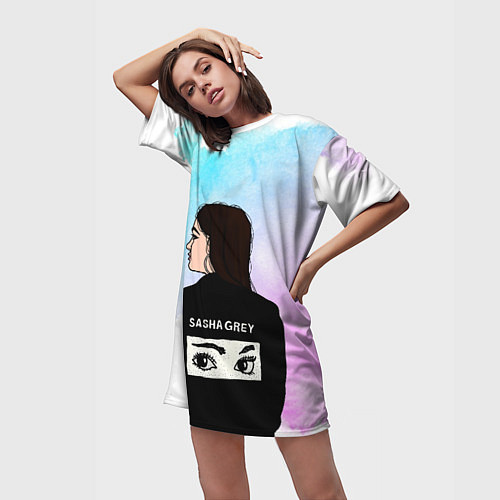 Женская длинная футболка Саша Грей Sasha Grey / 3D-принт – фото 3