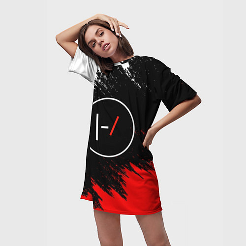 Женская длинная футболка 21 Pilots: Black & Red / 3D-принт – фото 3