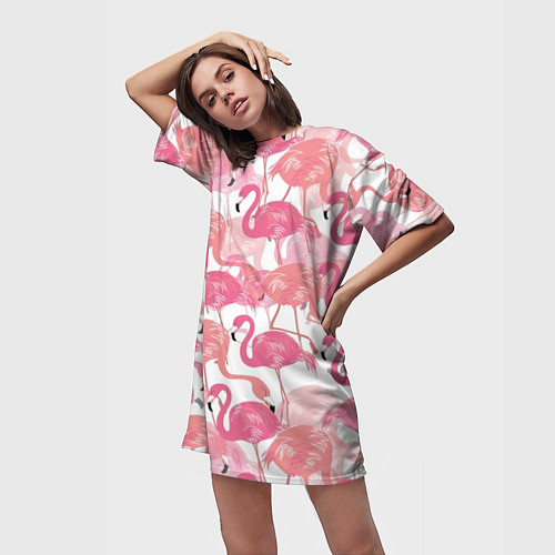 Женская длинная футболка Рай фламинго / 3D-принт – фото 3