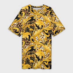 Женская длинная футболка Золотой лиственный узор