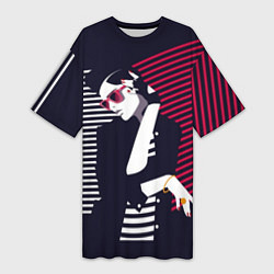 Футболка женская длинная Стильная женщина - поп арт, цвет: 3D-принт