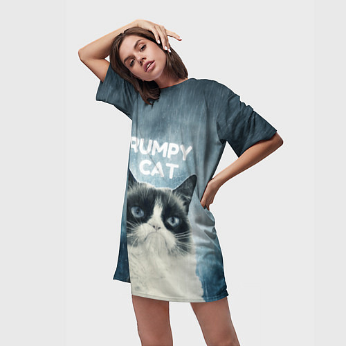 Женская длинная футболка Grumpy Cat / 3D-принт – фото 3