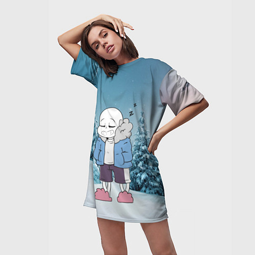 Женская длинная футболка Sans Winter / 3D-принт – фото 3
