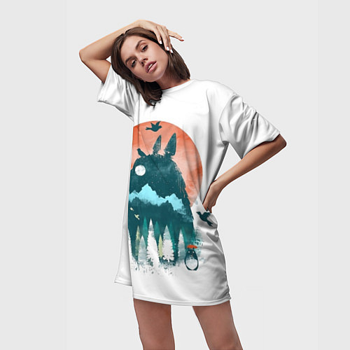 Женская длинная футболка Лесной Тоторо / 3D-принт – фото 3