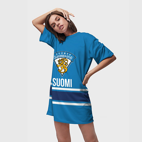 Женская длинная футболка Сборная Финляндии / 3D-принт – фото 3
