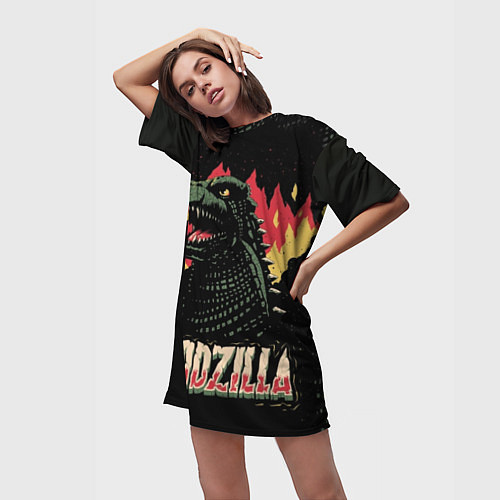 Женская длинная футболка Flame Godzilla / 3D-принт – фото 3