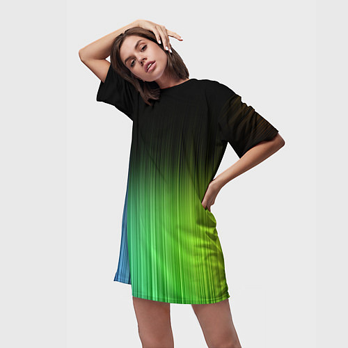 Женская длинная футболка Неоновые полосы - Минимализм / 3D-принт – фото 3