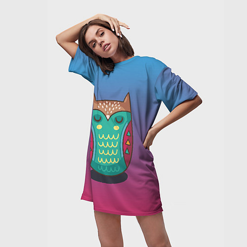 Женская длинная футболка Мудрая сова / 3D-принт – фото 3