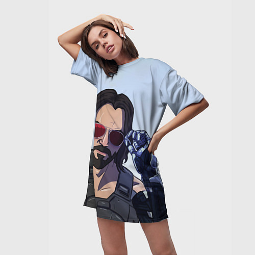 Женская длинная футболка Киану Самурай / 3D-принт – фото 3