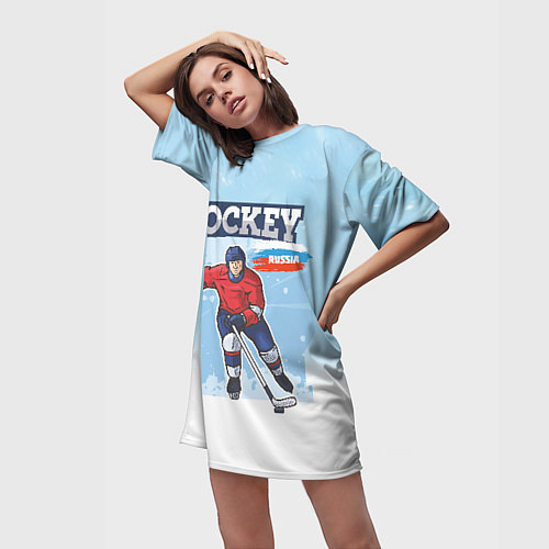 Женская длинная футболка Хоккей Russia / 3D-принт – фото 3