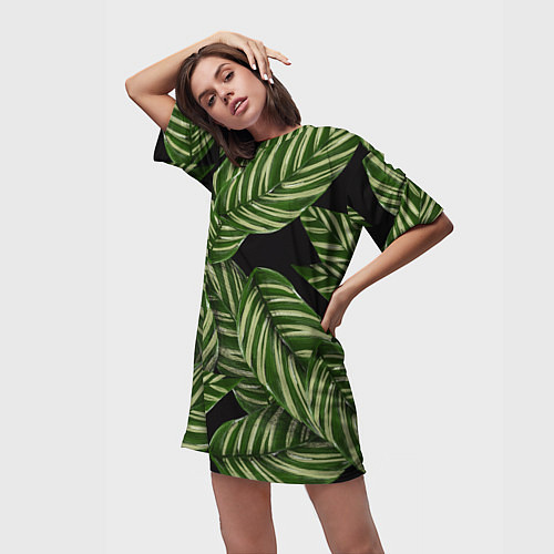 Женская длинная футболка Тропические большие листья / 3D-принт – фото 3