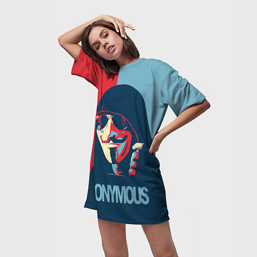 Женская длинная футболка Anonymous поп арт мем / 3D-принт – фото 3
