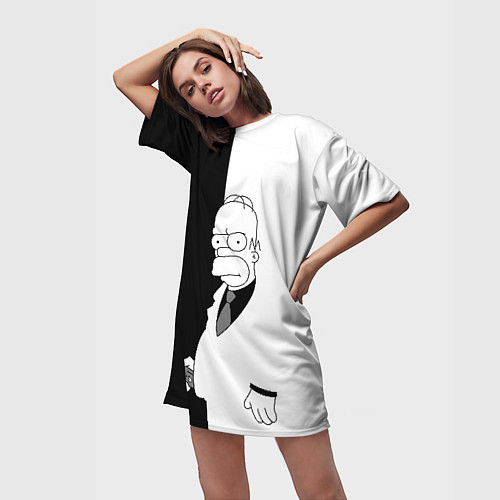 Женская длинная футболка Гомер Симпсон - в смокинге - black and white / 3D-принт – фото 3