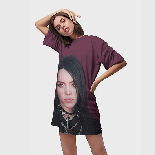 Женская длинная футболка Билли Айлиш / 3D-принт – фото 3