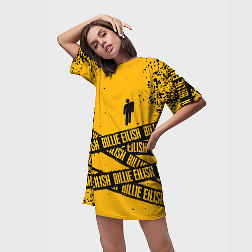 Женская длинная футболка BILLIE EILISH: Yellow Tape / 3D-принт – фото 3