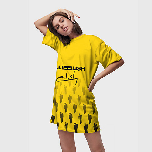 Женская длинная футболка Billie Eilish: Yellow Autograph / 3D-принт – фото 3