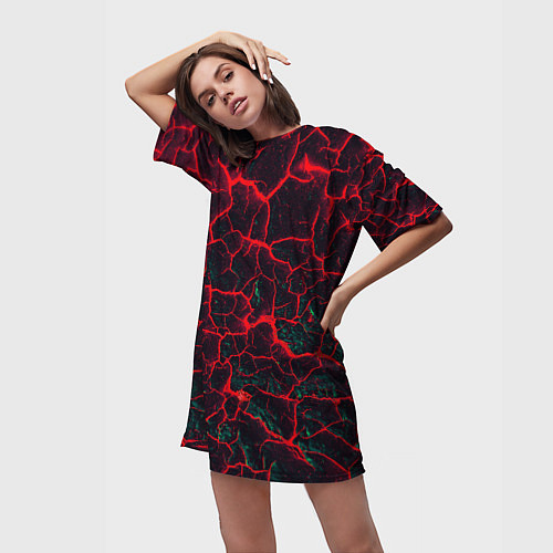 Женская длинная футболка Молнии красные абстрактные / 3D-принт – фото 3