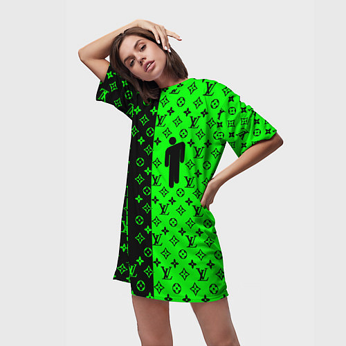 Женская длинная футболка BILLIE EILISH x LV Green / 3D-принт – фото 3