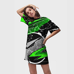 Футболка женская длинная Black and green corners, цвет: 3D-принт — фото 2