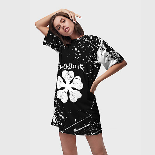 Женская длинная футболка ЧЁРНЫЙ КЛЕВЕР / 3D-принт – фото 3