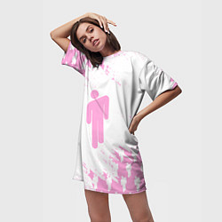 Футболка женская длинная Billie Eilish: Pink Style, цвет: 3D-принт — фото 2