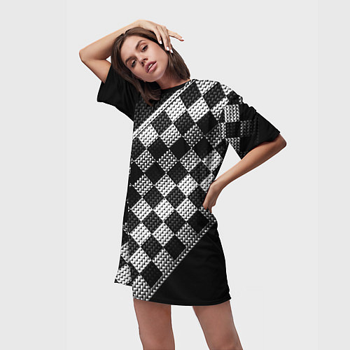 Женская длинная футболка Финишная лента в клетку / 3D-принт – фото 3