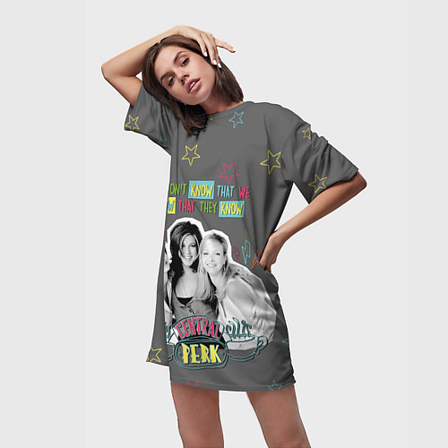 Женская длинная футболка Monica , Rachel and Phoebe / 3D-принт – фото 3