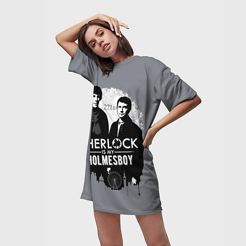 Женская длинная футболка Sherlock Holmesboy / 3D-принт – фото 3