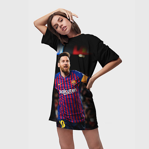 Женская длинная футболка Месси / 3D-принт – фото 3