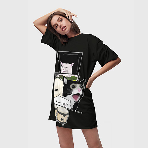 Женская длинная футболка Woman yelling at cat / 3D-принт – фото 3
