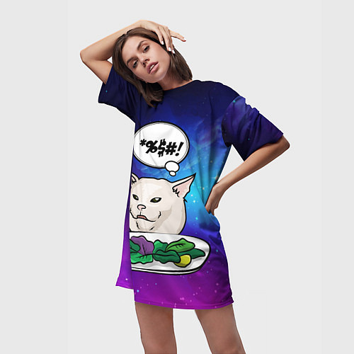 Женская длинная футболка Woman yelling at a cat / 3D-принт – фото 3