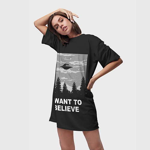 Женская длинная футболка I want to believe / 3D-принт – фото 3