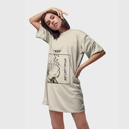 Женская длинная футболка XXXTENTACION BAD VIBES FOREVER / 3D-принт – фото 3