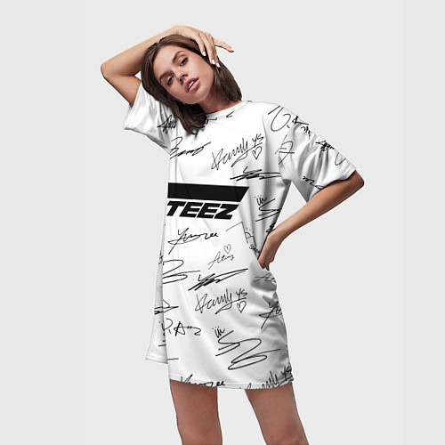 Женская длинная футболка ATEEZ АВТОГРАФЫ / 3D-принт – фото 3