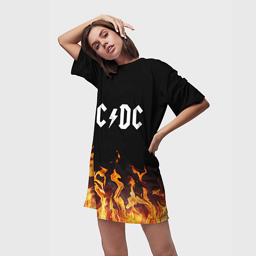 Женская длинная футболка AC DC / 3D-принт – фото 3