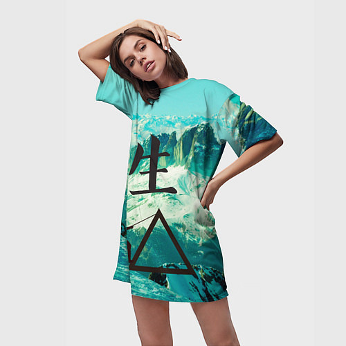 Женская длинная футболка Горы / 3D-принт – фото 3