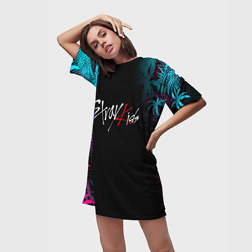 Женская длинная футболка STRAY KIDS / 3D-принт – фото 3