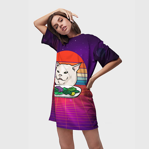 Женская длинная футболка Woman yelling at a cat / 3D-принт – фото 3