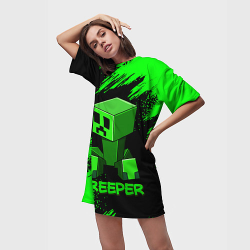 Женская длинная футболка MINECRAFT CREEPER / 3D-принт – фото 3