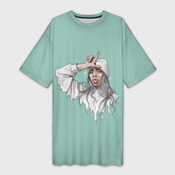 Футболка женская длинная Billie Eilish Mint Art, цвет: 3D-принт