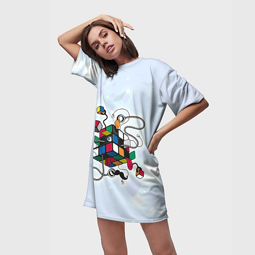 Женская длинная футболка Кубик Рубика / 3D-принт – фото 3