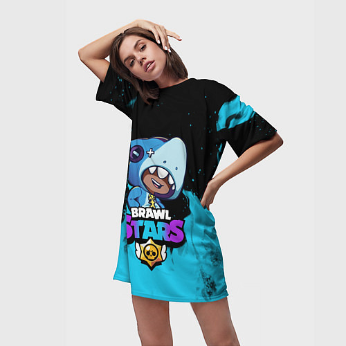 Женская длинная футболка Brawl Stars LEON SHARK / 3D-принт – фото 3