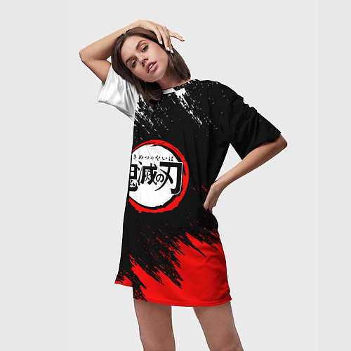 Женская длинная футболка KIMETSU NO YAIBA / 3D-принт – фото 3