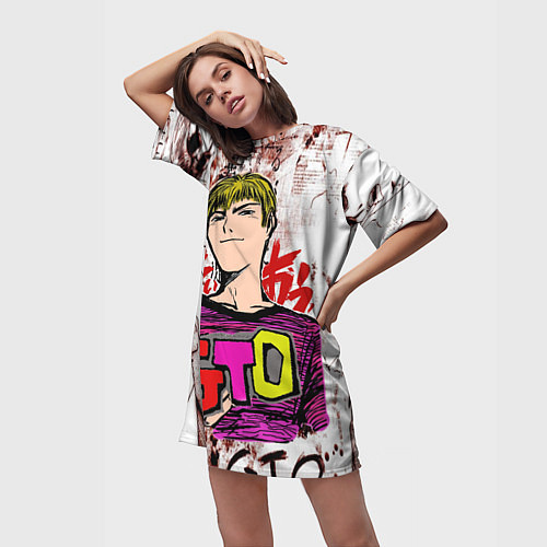 Женская длинная футболка GTO Крутой учитель онидзука / 3D-принт – фото 3