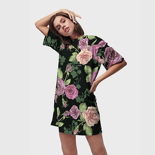Женская длинная футболка Кусты роз / 3D-принт – фото 3