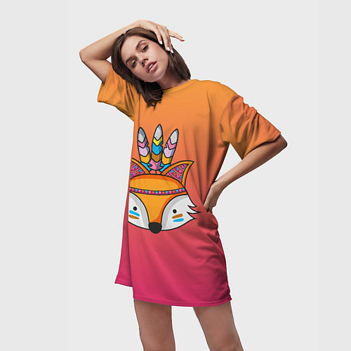 Женская длинная футболка Лиса Индеец / 3D-принт – фото 3