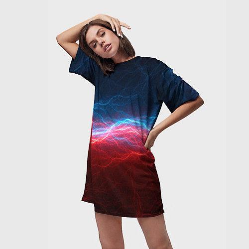 Женская длинная футболка Огонь и лёд / 3D-принт – фото 3